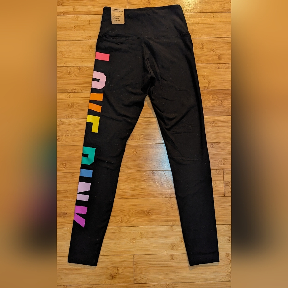 Victoria's Secret Pink High Waist Cotton Legging Black With Rainbow Love PINK